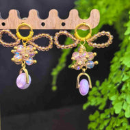 100% Handmade Crystal Drop Earrings Vintage Baroque Style Earrings with Silver Pin