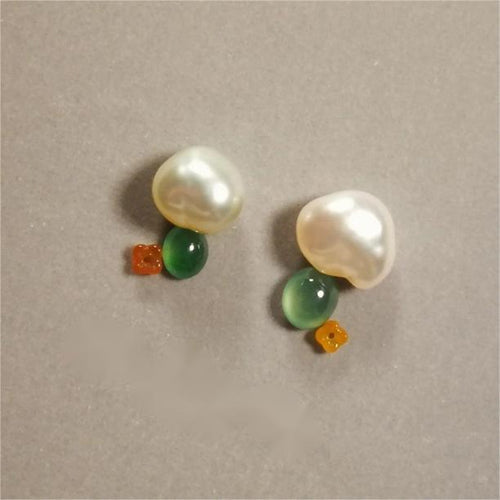 Baroque Pearl Earrings Stud Mushroom Shaped Earrings with S925 Silver Pin