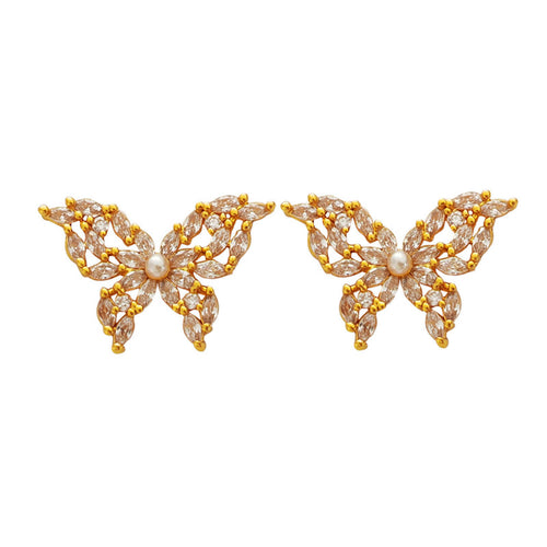 Gold Crystal Butterfly Earring Studs Zircon Butterfly Earrings with S925 Silver Pins