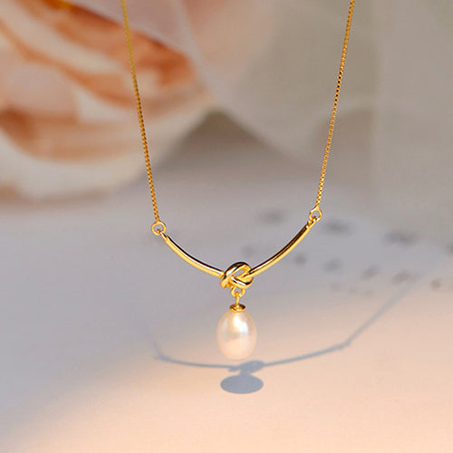 6MM Cultured Freshwater Pearl Necklace | White Real Pearl Pendant | S925 Silver Chain with Silver Gold and Rose Gold Chain