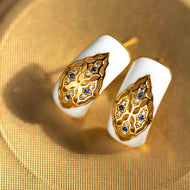 Vintage Style Hoop Earrings White Glaze 18K Gold Plated Chunky Hoop Earrings