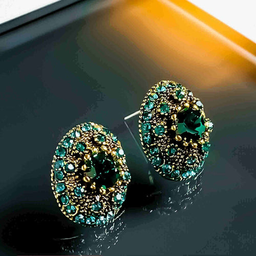 Green Crystal Earrings Stud Round Zircon Earrings with S925 Silver Pin