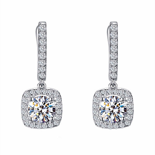 10mm Big Diamond Dangle Earrings Colorful Crystal Drop Earrings with S925 Silver Pin