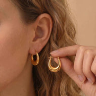 14K Gold Plated Chunky Hoop Earrings Gold Huggie Earrings with S925 Pin