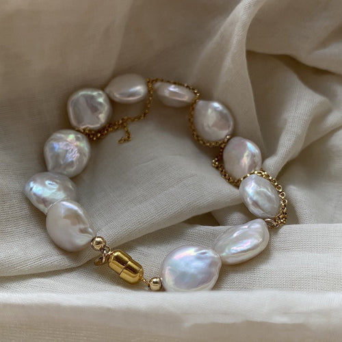 Huge Tomato Baroque Pearl Bracelet Freshwater Pearl In Sterling Silver Bracelet, Real Pearl Jewelry