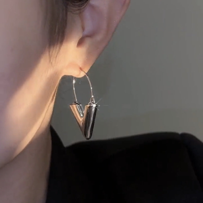 Silver V Drop Hoop Earrings 3D Yeah Triangle Huggie Earrings – Huge Tomato