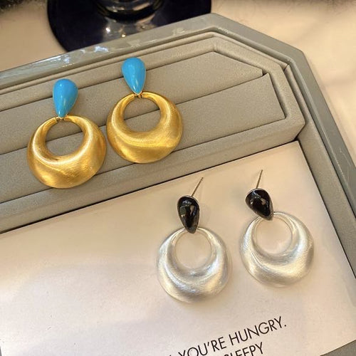 Chic Style Hoop Drop Earrings 2025 New Design Large Matte Earrings with Silver Pin