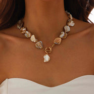Irregular Shell Necklace Large Natural Shell Necklace Chunky Style Necklace with Gold OT Clasp