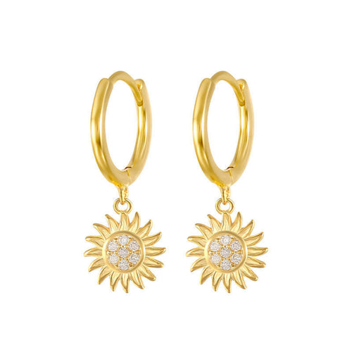 Gold and Silver Sunflower Hoop Earrings Circle Zircon Earrings with S925 Silver Pin