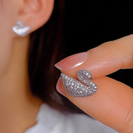 Crystal Swan Earrings Gold and Silver Swan Studs in S925 Silver Pin