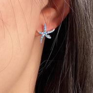 Blue Starfish Earring Studs Shiny Petite Crystal Studs with s925 Silver Pin
