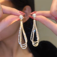 6MM Pearl Stud Crystal Dangling Earrings with S925 Silver Pin