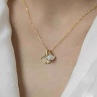 Halskette mit Ginkgoblatt-Anhänger | Perlmutt-Anhänger | Goldanhänger-Halskette aus S925-Silber