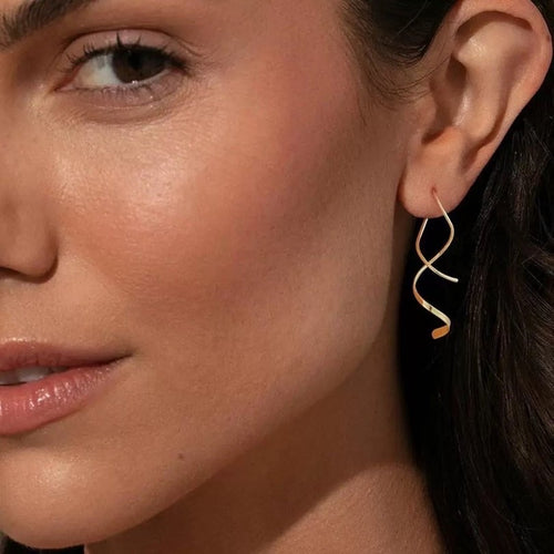 Spiral Long Wire Earrings, 14K Gold Plated Twist Earrings Curved Dangle Earrings for Women