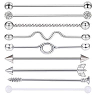 9 Pcs Stainless Steel Industrial Earring Industrial Piercing Barbell Set Cartilage Helix Conch Piercing Bar Stud Set