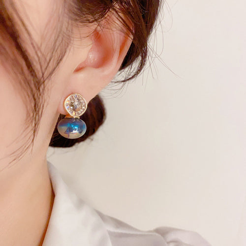 Blue Crystal Peal Earrings | Crystal Shepherd Peal Hook Earrings | Crystal Drop Earrings with Allergy-free Pins