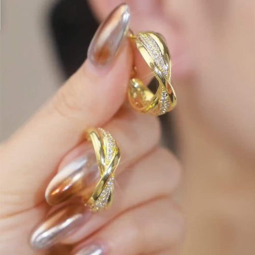 Twisted Hoop Earrings Gold Crystal Hoop Earrings with Sterling Silver Pins