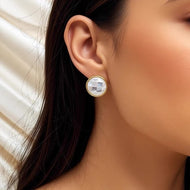 Ohrstecker aus Perlmutt | Goldene Ohrringe für Damen | Goldene Perlmutt-Ohrringe mit Stiften aus Sterlingsilber