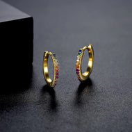 Colorful Crystal Earrings | Diamond Hoop Earrings | Gold Huggie Earrings in 18K Gold Plated