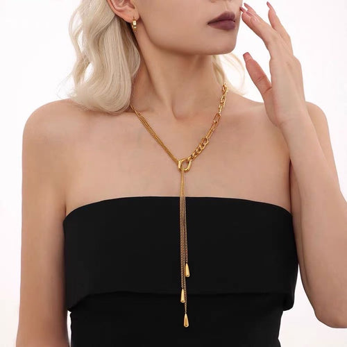 14K Gold Plated Long Necklace for Women Gold and Silver Y Shape Necklace Length Adjustable