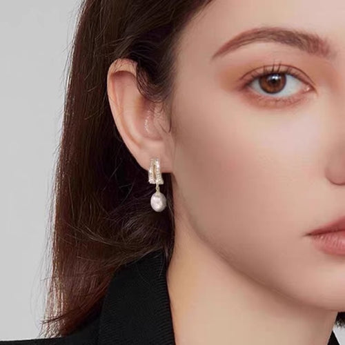 Freshwater Pearl Drop Earrings Gold Crystal Clasp with Teardrop Pearl Earrings S925 Silver Pin