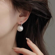 14mm Pearl Drop Earrings with Crystal Clasp Elegant Big White Pearl Earrings Silver Plated Pin