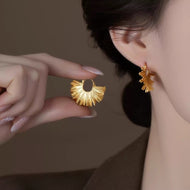 14K Gold Plated Hoop Earrings Crease Design Chunky Earrings