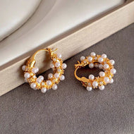 Gold and Silver Pearl Hoop Earrings Vintage Style Floral Hoop Earrings with s925 Silver Pin