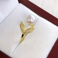 Bague ajustable en or 14 carats sur argent sterling avec perle d'eau douce de style sirène de 8 à 9 mm