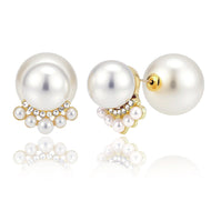 Double Sided Pearrings Designed Front and Back Big Pearl Earrings with Silver Pin
