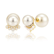 Double Sided Pearrings Designed Front and Back Big Pearl Earrings with Silver Pin