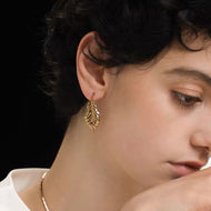 14K Gold Plated Feather Dangle Earrings Elegant Vintage Style Large Feather Earrings