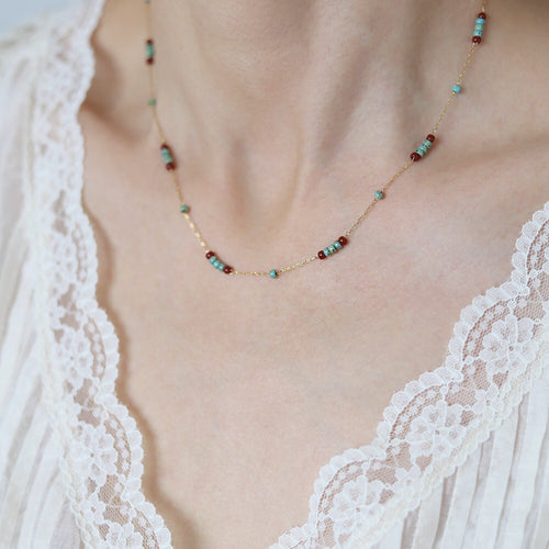 Chic Gold Chain Necklace Turquoise Stone Chocker Necklace 18 Inches