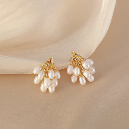 Real Baroque Pearl Earrings 18K Gold Plated Grape Inspired Pearl Drop Earrings S925 Silver Pin