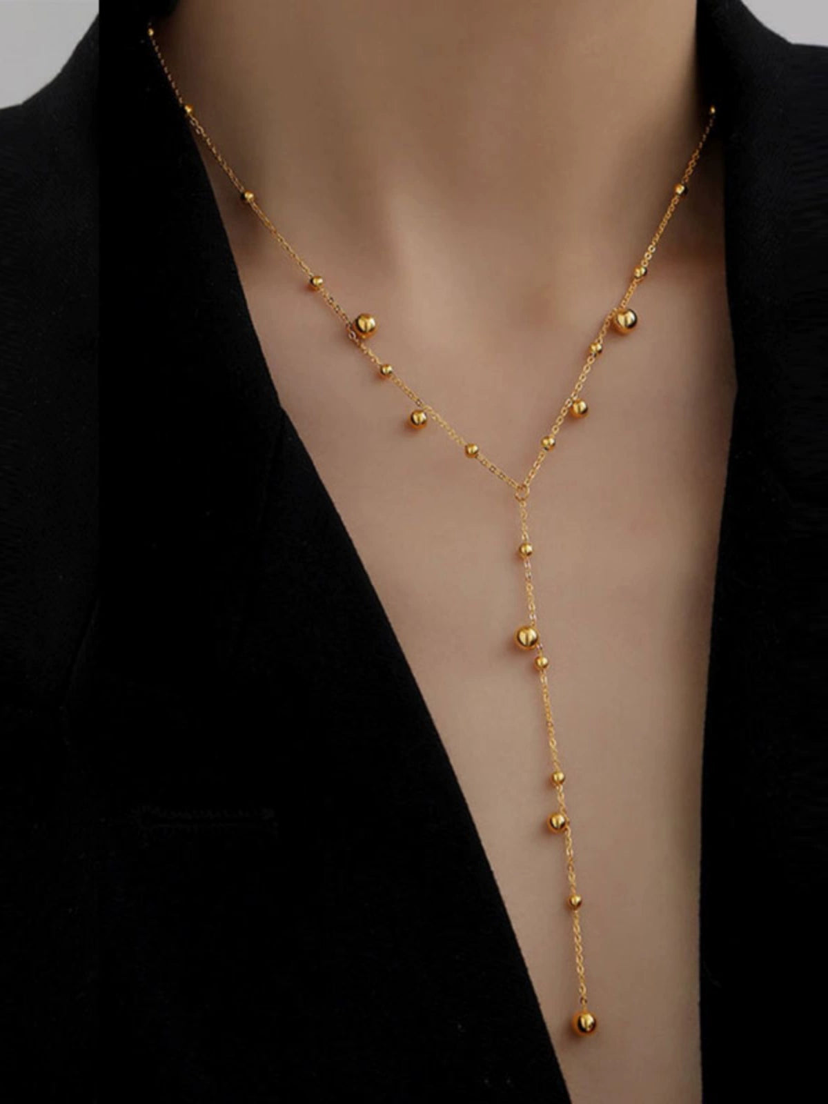 2024 New Gold Beads Necklace Chain Elegant Sweater Chain 18K Gold Plated