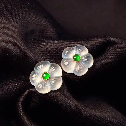 White Opal Flower Earrings Stud Earrings Opal Stones