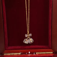 Crystal Bow Bell Necklace Gold Chain Pitite Xmas Necklace Christmas Gift Ideas