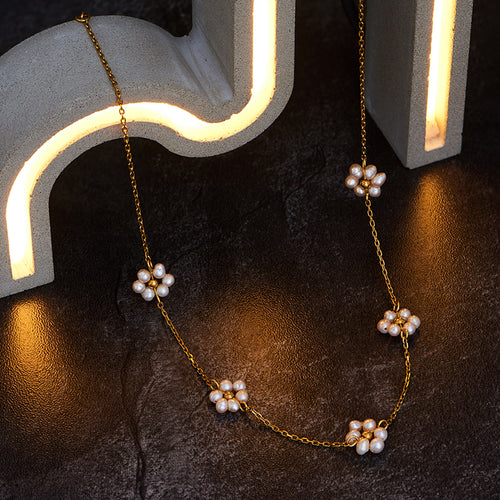 Daisy Freshwater Pearl 18K Gold Plated Necklace Elegant Flower Design Chocker