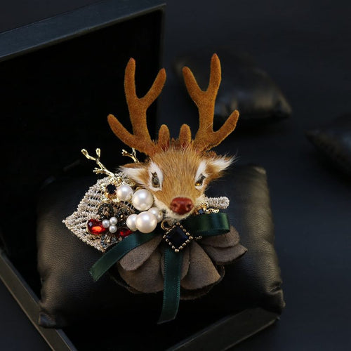 Elk Brooch Furry Deer Christmas Brooch Pin with Xmas Gift Box
