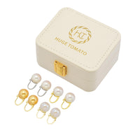 4 Pairs of Elegant Pearl Earrings S925 Silver Pin with Free Jewelry Organizer