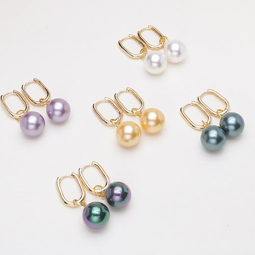 14MM Pearl Drop Earrings 14K Gold Plated Pearl Hoop Earrings with S925 Silver Pin
