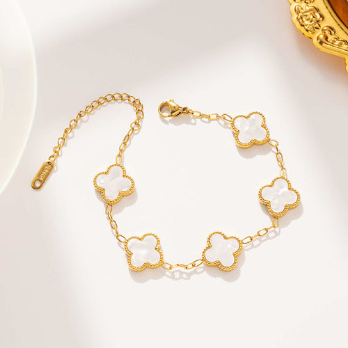Four Leaf Clover Necklace and Bracelets with 14K Gold Plated Chain