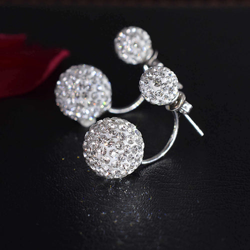 8MM&12MM Crystal Ball Earring Jackets Double Zircon Ball Drop Earrings with S925 Silver Pins
