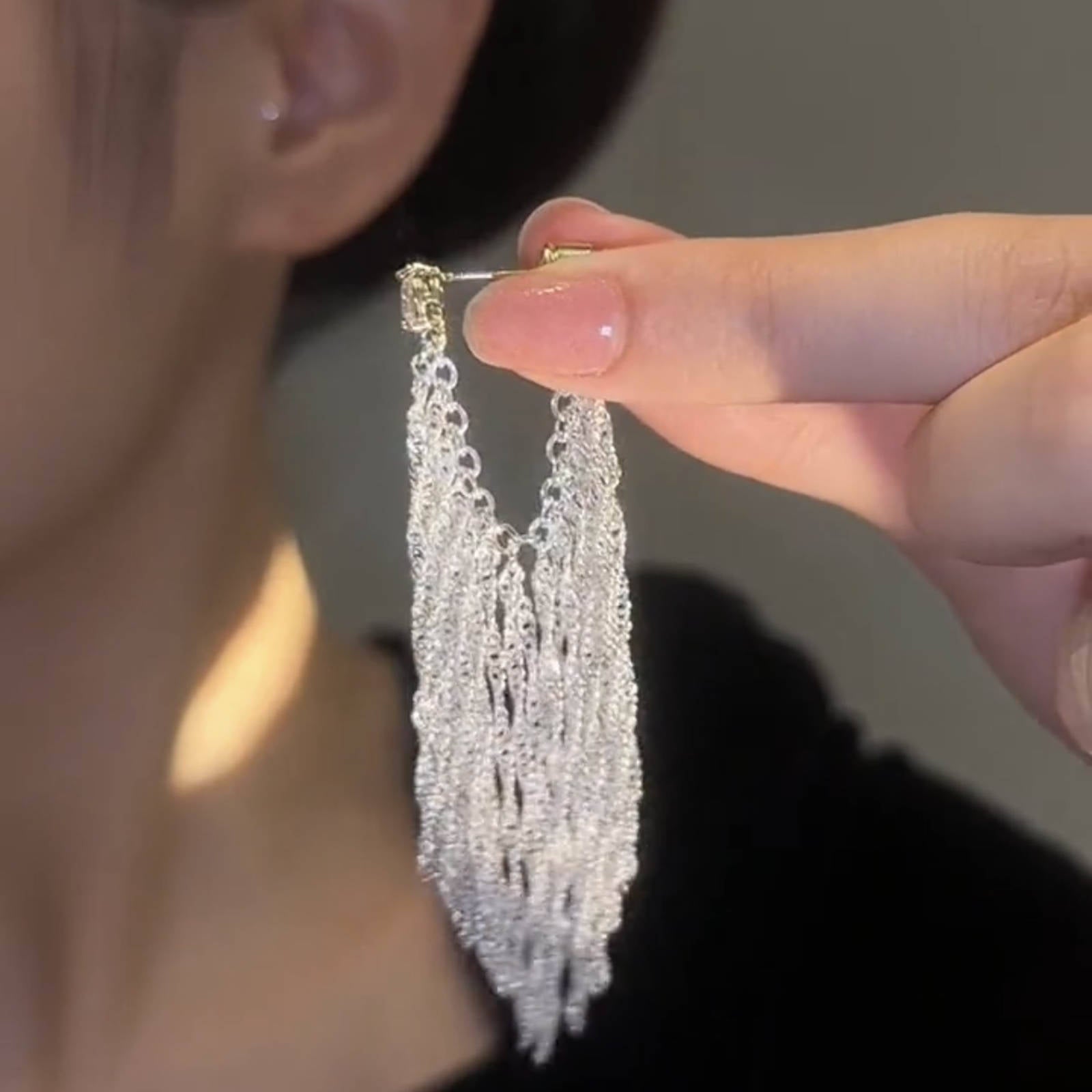 Waterfall Tassel Earrings Dangle Zircon Long Tassel Earrings with S925 Silver Pins