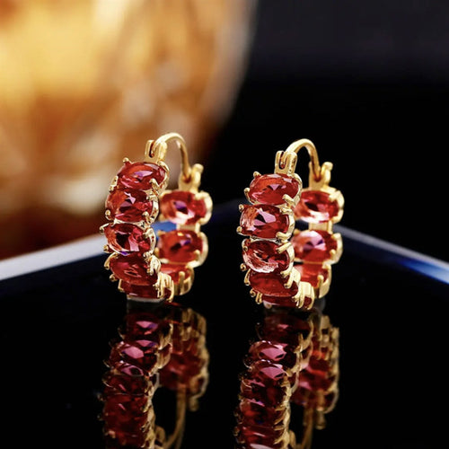 Red Zircon Crystal Hoop Earrings with S925 Silver Pin