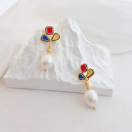 8-9mm Freshwater Pearl Drop Earrings RGB Vintage Style Pearl Dangle Earrings with Silver Pin