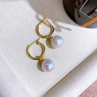 10MM Baroque Earring Jacket | Gold Large Hoop Earrings | Real Peal Drop Earrings in 14K Gold Over Sterling Silver