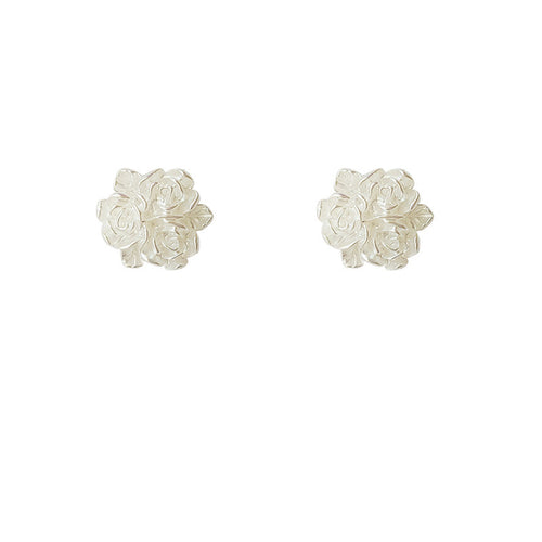 Elegant Flower Stud Earrings White Rose Earring Studs with Sterling Silver Pins