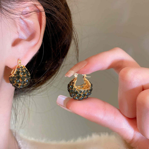 Crystal Hoop Earrings Large Zircon Chunky Earrings with S925 Silver Pin