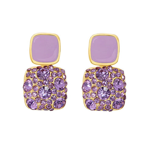 Pendientes Morados Pendientes colgantes con circonitas cuadradas Pin de plata